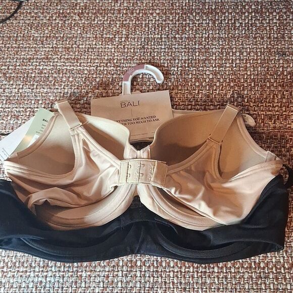 Bali 2pk Underwire T-Shirt Bras DFB169 Black/Nude Full Coverage, 36D New - Picture 7 of 10